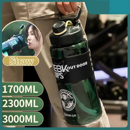 Sturdy Sports Water Bottle with Straw BPA FREE Waterbottle 2L 3L Larger Water Bottl Fitness Portable Drink Bottles Travel Kettle